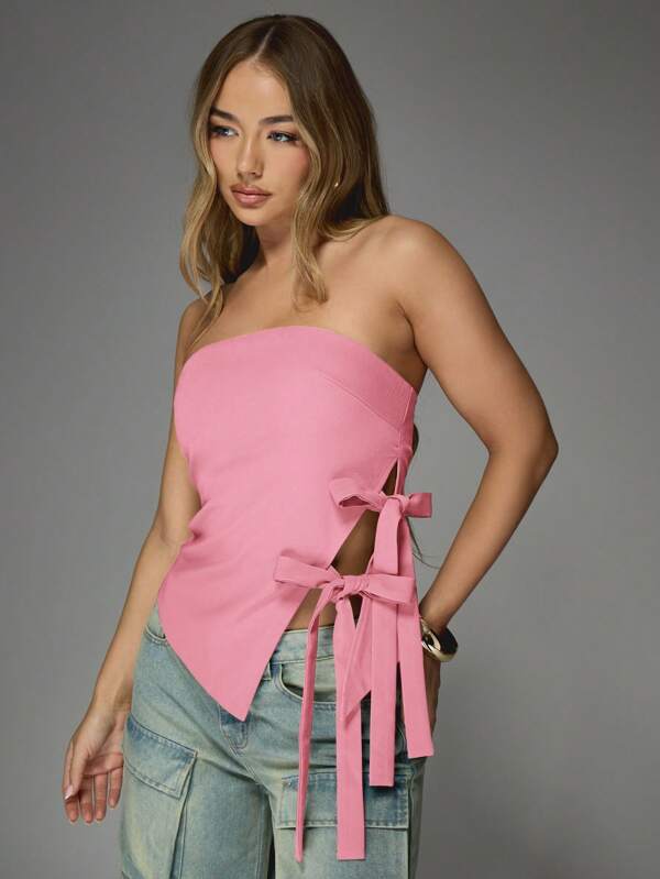 missguided MISSGUIDED Strapless Side Bow Detail Bandeau Cut-Out Crop Top