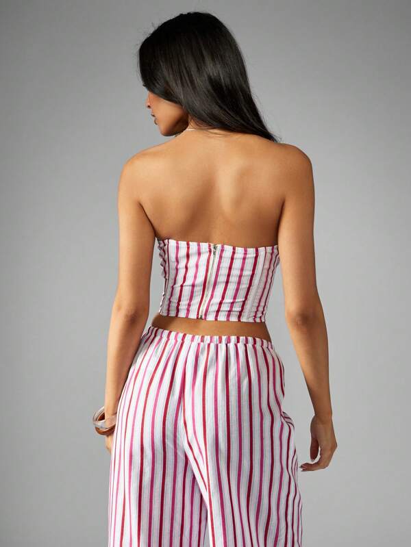 Missguided MISSGUIDED Strapless Striped Corset Top Bandeau Bustier Cotton Blend Lined