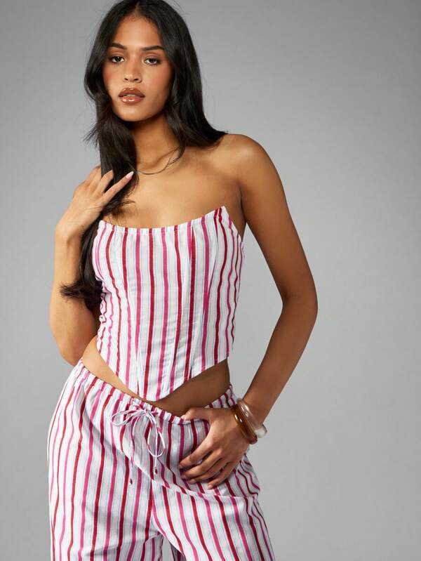 missguided MISSGUIDED Strapless Striped Corset Top Bandeau Bustier Cotton Blend Lined