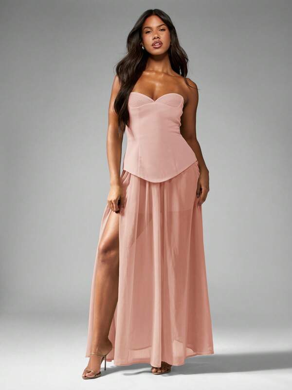 missguided MISSGUIDED Strapless Structured Corset Bodice A Line Maxi Dress