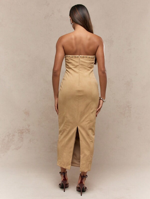 Missguided MISSGUIDED Strapless Suede Midaxi Dress With Silver Studs