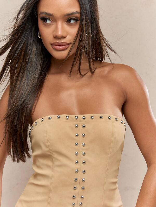 Missguided MISSGUIDED Strapless Suede Midaxi Dress With Silver Studs