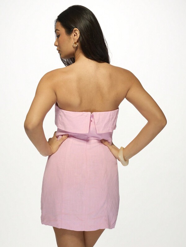 Missguided MISSGUIDED Strapless Sweetheart Neckline Fitted Pink Mini Dress