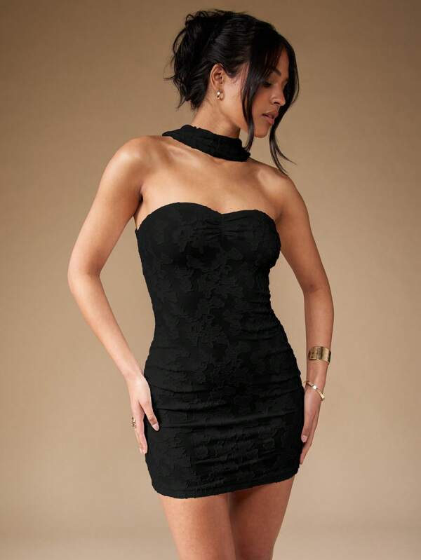 missguided MISSGUIDED Strapless Sweetheart Neckline High Neck Choker Mini Dress