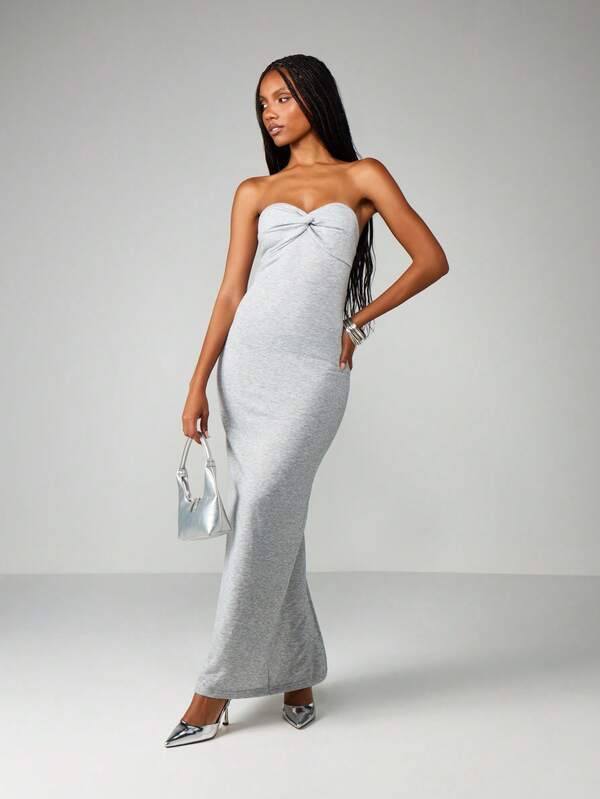 missguided MISSGUIDED Strapless Sweetheart Twist Front Maxi Dress