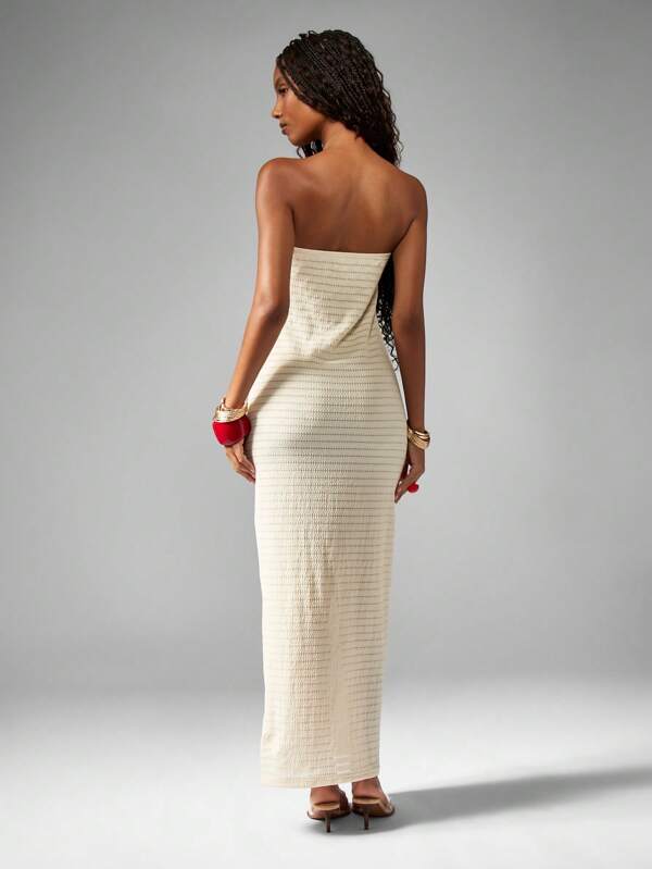 Missguided MISSGUIDED Strapless Textured Twisted Sweetheart Neckline Stretchy Form Fitting Midi Dress