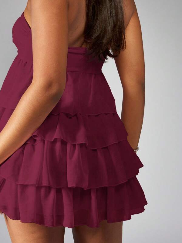 Missguided MISSGUIDED Strapless Tiered Ruffle Mini Dress With Twist Front And Empire Waist