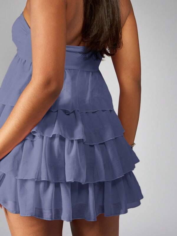 Missguided MISSGUIDED Strapless Tiered Ruffle Mini Dress With Twist Bust