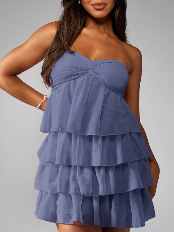 Missguided MISSGUIDED Strapless Tiered Ruffle Mini Dress With Twist Bust