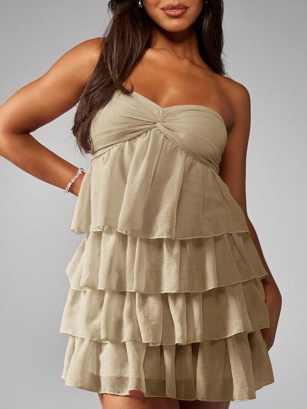 Missguided MISSGUIDED Strapless Tiered Ruffle Mini Dress With Twist Bust