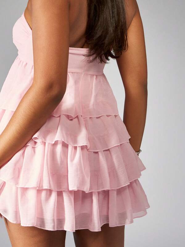Missguided MISSGUIDED Strapless Tiered Ruffle Sweetheart Neckline Empire Waist Mini Dress