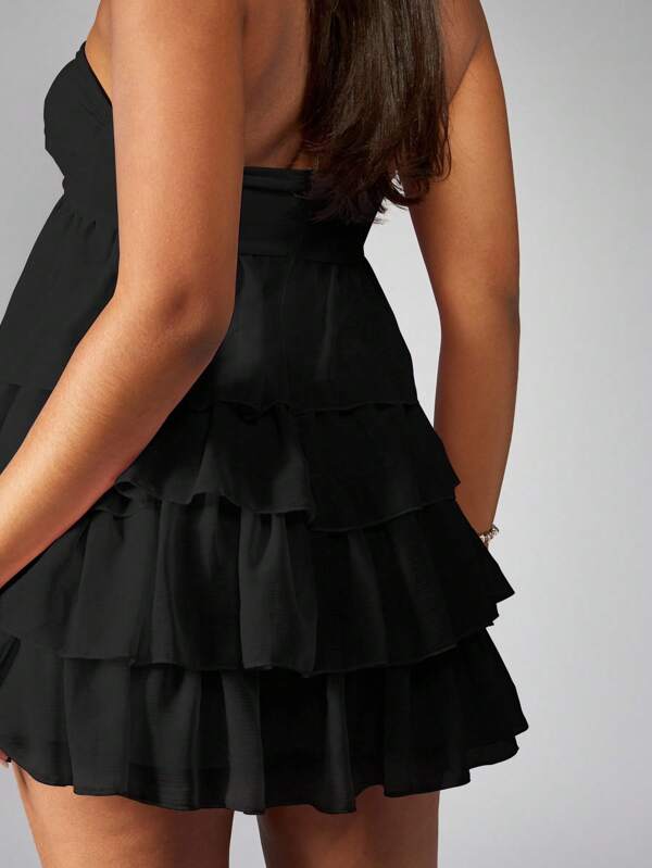 Missguided MISSGUIDED Strapless Tiered Ruffle Twisted Bust Mini Dress