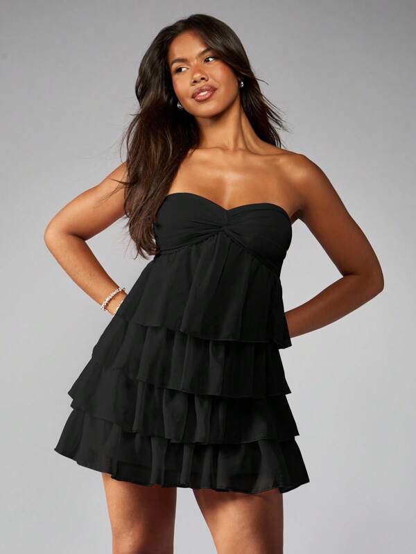 missguided MISSGUIDED Strapless Tiered Ruffle Twisted Bust Mini Dress