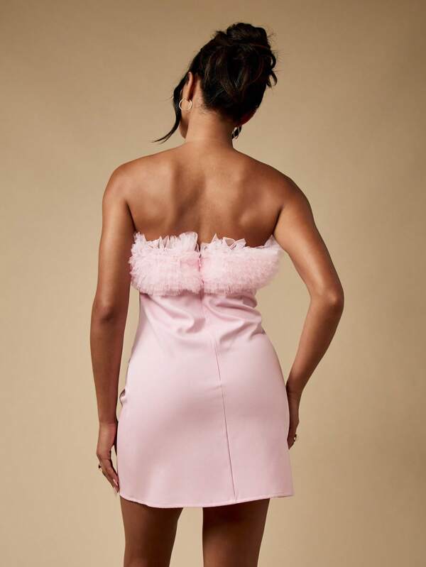 Missguided MISSGUIDED Strapless Tulle Frill Bandeau Mini Dress