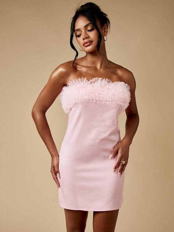 Missguided MISSGUIDED Strapless Tulle Frill Bandeau Mini Dress
