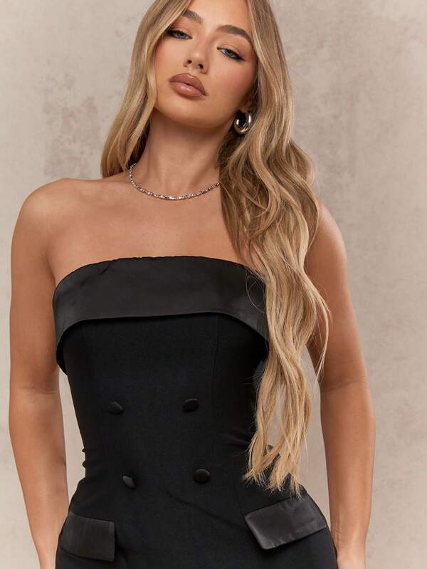 Missguided MISSGUIDED Strapless Tuxedo Mini Dress With Double Breasted Buttons