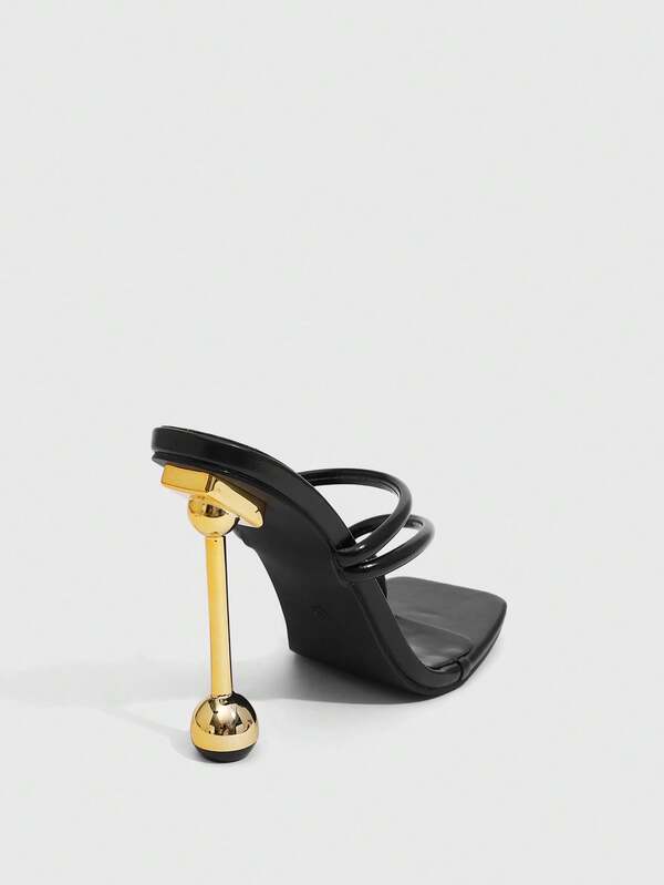 Missguided MISSGUIDED Strappy Mule Sandals With Architectural Gold Ball Heel
