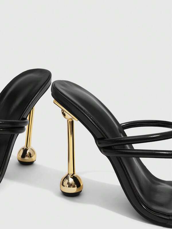 Missguided MISSGUIDED Strappy Mule Sandals With Architectural Gold Ball Heel