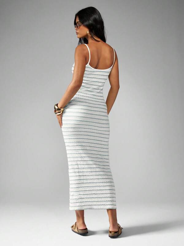 Missguided MISSGUIDED Strappy Ribbed Bodycon Form Fitting Ankle Length Maxi Dress
