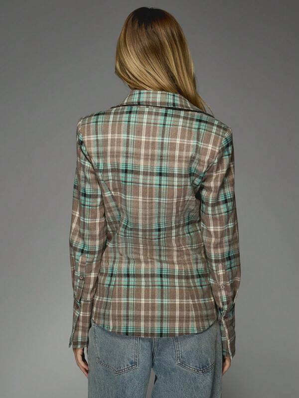 Missguided MISSGUIDED Street Checked Asymmetric Button Closure Fitted Shirt Blouse