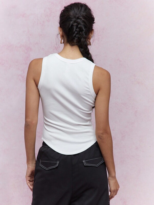 Missguided MISSGUIDED Street Embroidered Logo Ribbed Curved Hem Tank Top