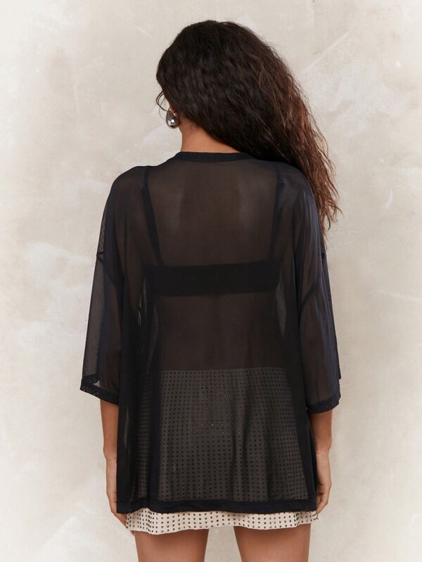 Missguided MISSGUIDED Street Logo Label Mesh Drop Shoulder Oversized Tee