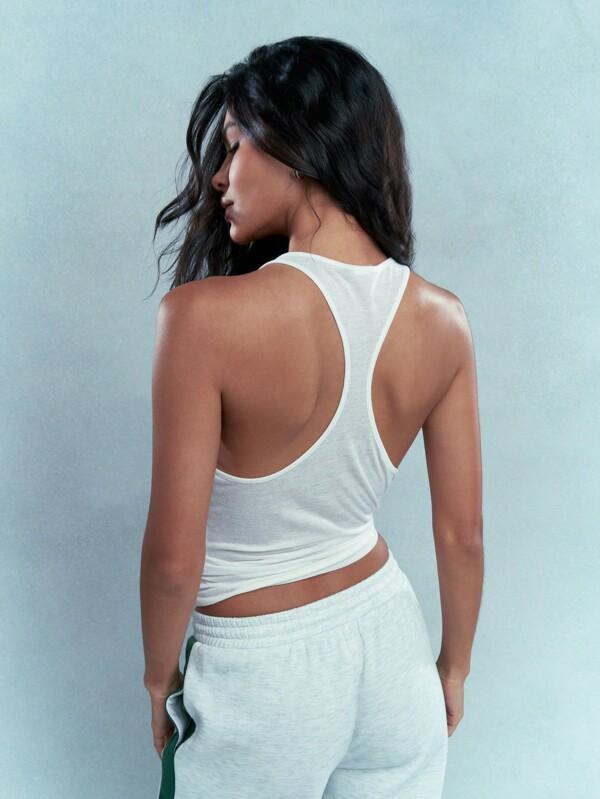 Missguided MISSGUIDED Street Metal Logo Label Sheer Raw Hem Racerback Tank Top