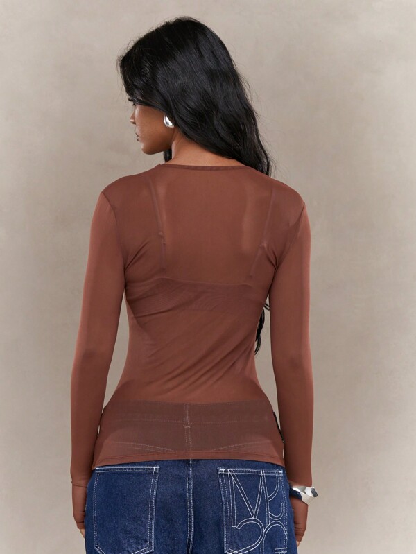 Missguided MISSGUIDED Street Sheer Mesh Thumb Hole Long Sleeve Top