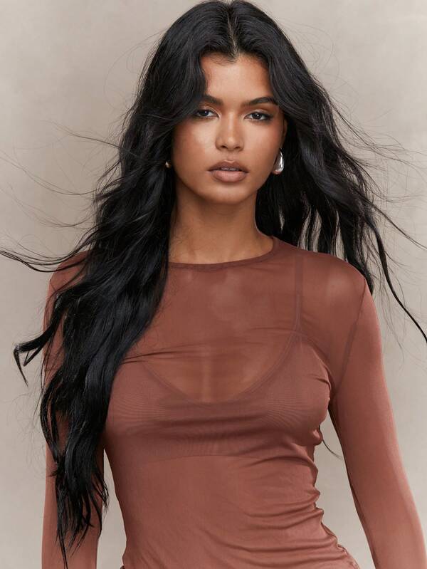 Missguided MISSGUIDED Street Sheer Mesh Thumb Hole Long Sleeve Top