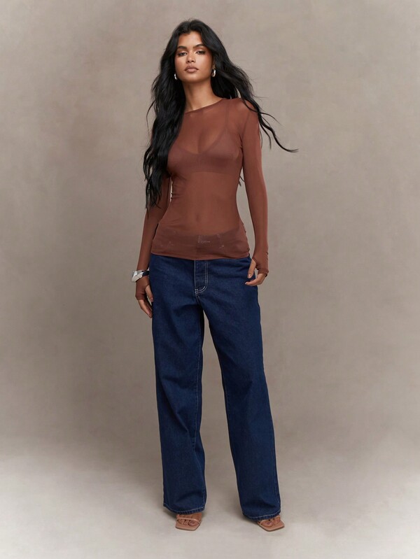 Missguided MISSGUIDED Street Sheer Mesh Thumb Hole Long Sleeve Top