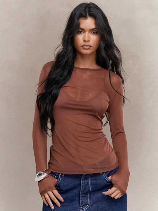 missguided MISSGUIDED Street Sheer Mesh Thumb Hole Long Sleeve Top