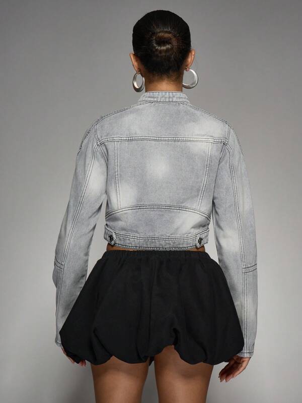 Missguided MISSGUIDED Streetwear Cropped Moto Denim Trucker Jacket With Zips