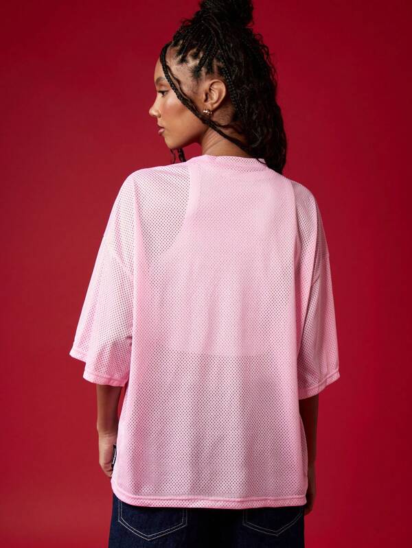 Missguided MISSGUIDED Streetwear Oversized Mesh Leopard Star Print T-Shirt
