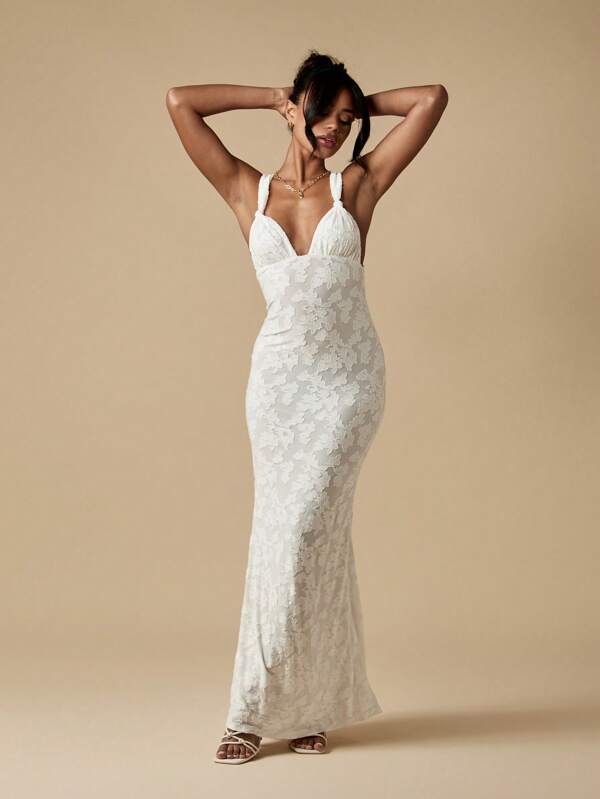 Missguided MISSGUIDED Stretch Devore Crisscross Back Floor Length Maxi Gown