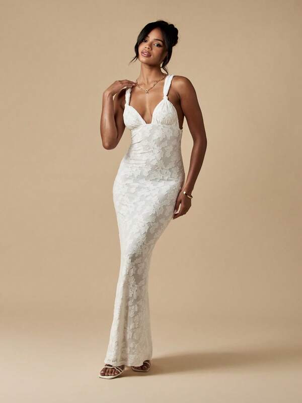 missguided MISSGUIDED Stretch Devore Crisscross Back Floor Length Maxi Gown