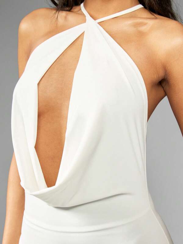 Missguided MISSGUIDED Stretch Jersey Cowl Front Halter Maxi Dress With Open Back Cute Sundress