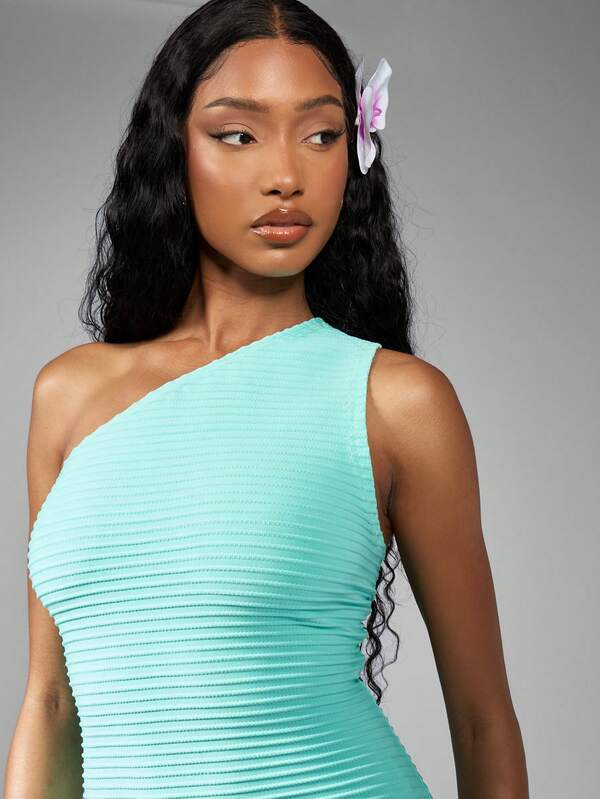 Missguided MISSGUIDED Stretch Textured Bodcon One Shoulder Maxi Dress
