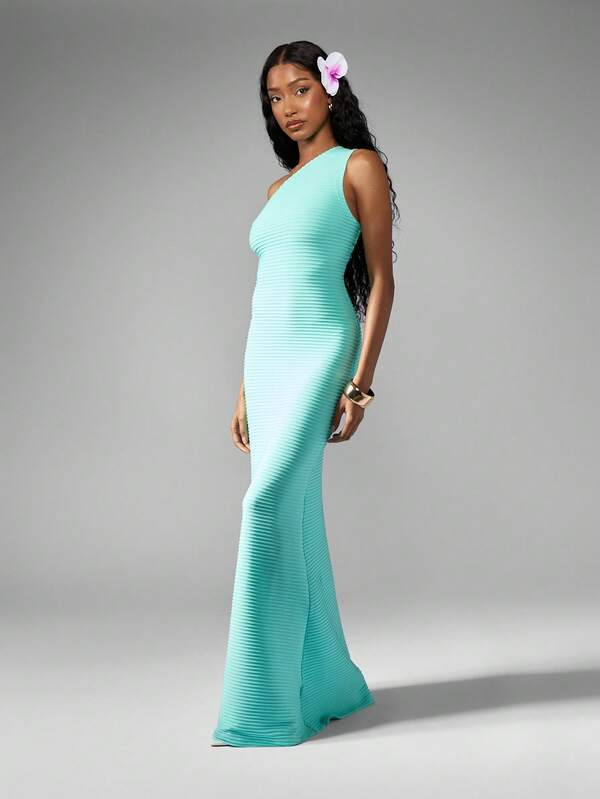 Missguided MISSGUIDED Stretch Textured Bodcon One Shoulder Maxi Dress