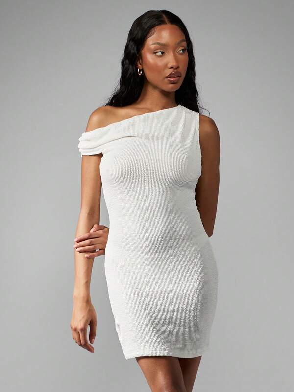 Missguided MISSGUIDED Stretch Textured Off The Shoulder Bodycon Mini Dress