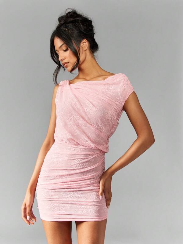 missguided MISSGUIDED Stretchy Lace Ruched Bodycon Mini Dress