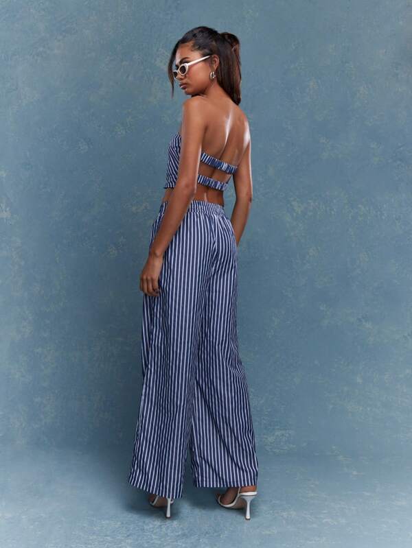Missguided MISSGUIDED Stripe Bandeau Top And Wide Leg Pajama Pants Co-Ord