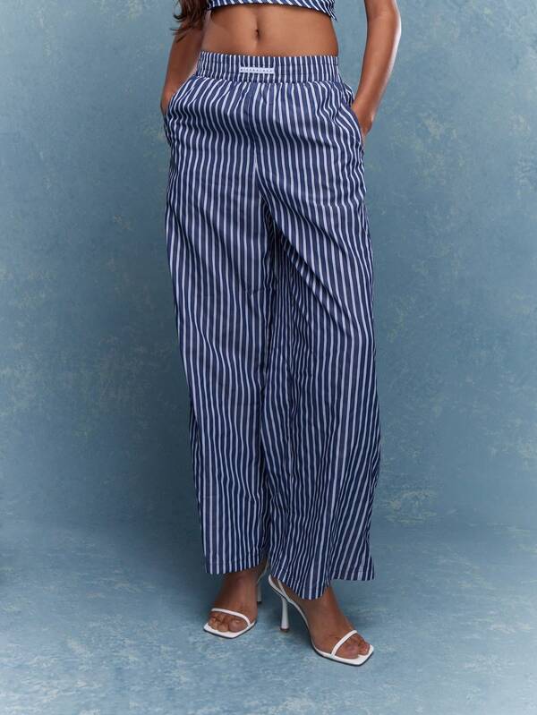 Missguided MISSGUIDED Stripe Bandeau Top And Wide Leg Pajama Pants Co-Ord