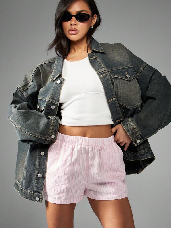 Missguided MISSGUIDED Stripe Pattern Summer Shorts With Elastic Waist
