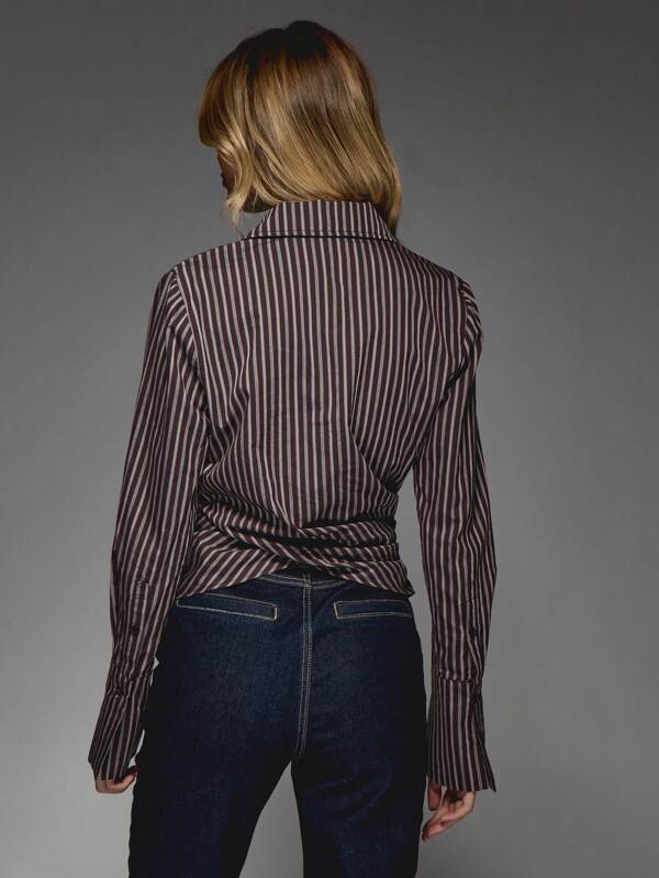 Missguided MISSGUIDED Stripe Wrap Around Fitted Crop Shirt