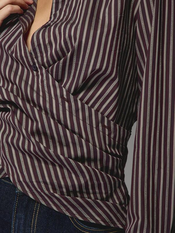 Missguided MISSGUIDED Stripe Wrap Around Fitted Crop Shirt