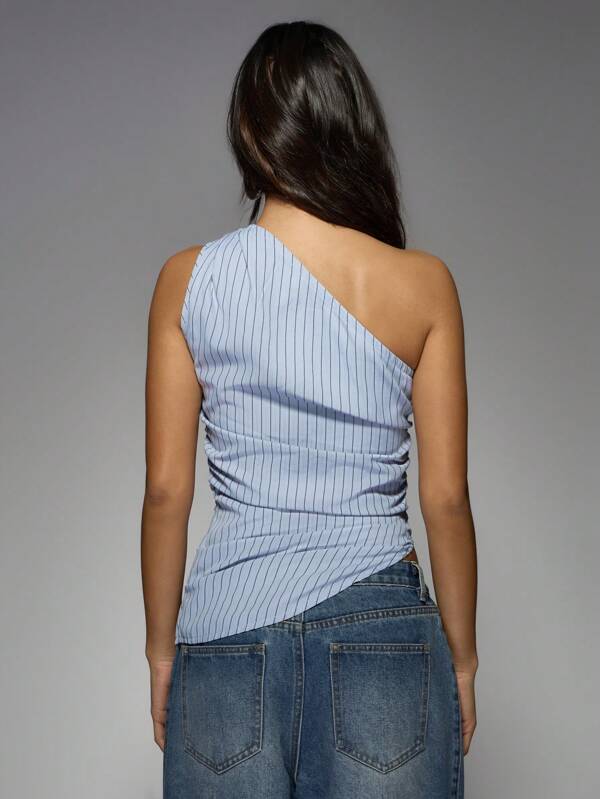 Missguided MISSGUIDED Striped Asymmetric Ribbed Crop Tank Top