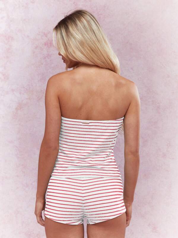 Missguided MISSGUIDED Striped Bandeau Strapless Hot Pants Two Piece Outfit