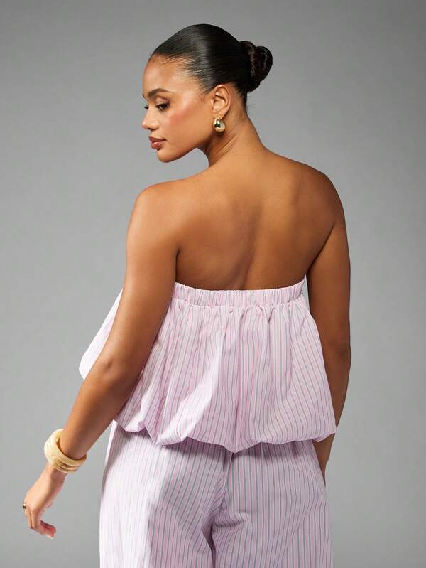 Missguided MISSGUIDED Striped Bandeau Top With Bubble Hem Design