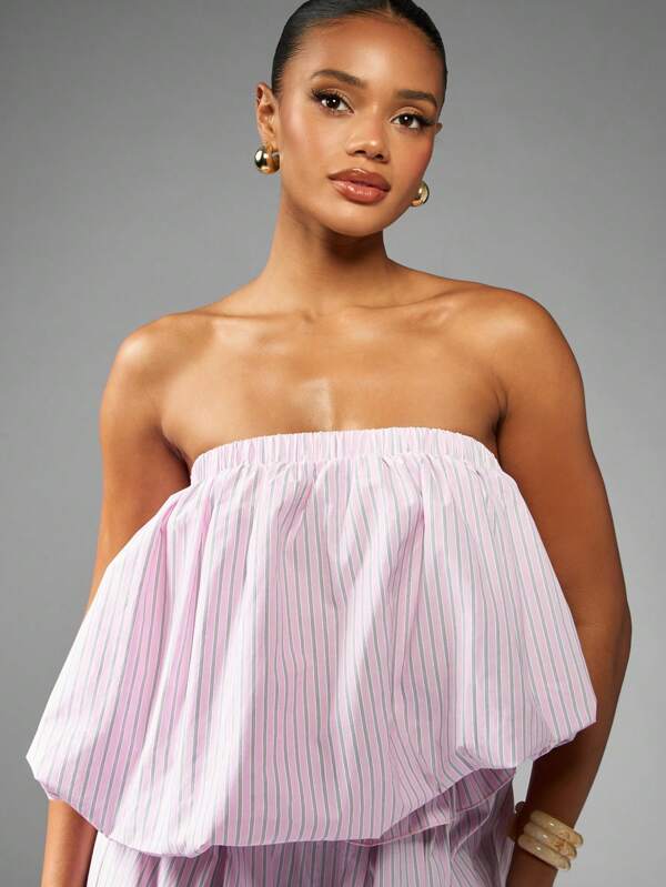 missguided MISSGUIDED Striped Bandeau Top With Bubble Hem Design