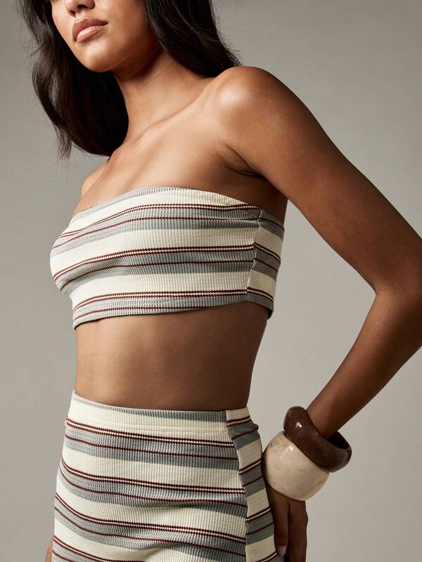 Missguided MISSGUIDED Striped Bandeau Top With Matching Maxi Skirt